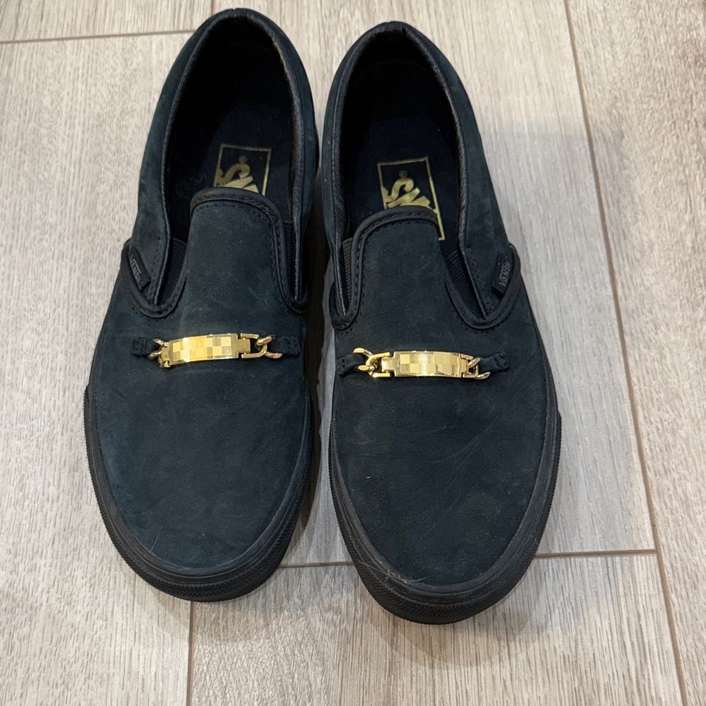 Vans Black Slip-On Shoes with Gold Accent